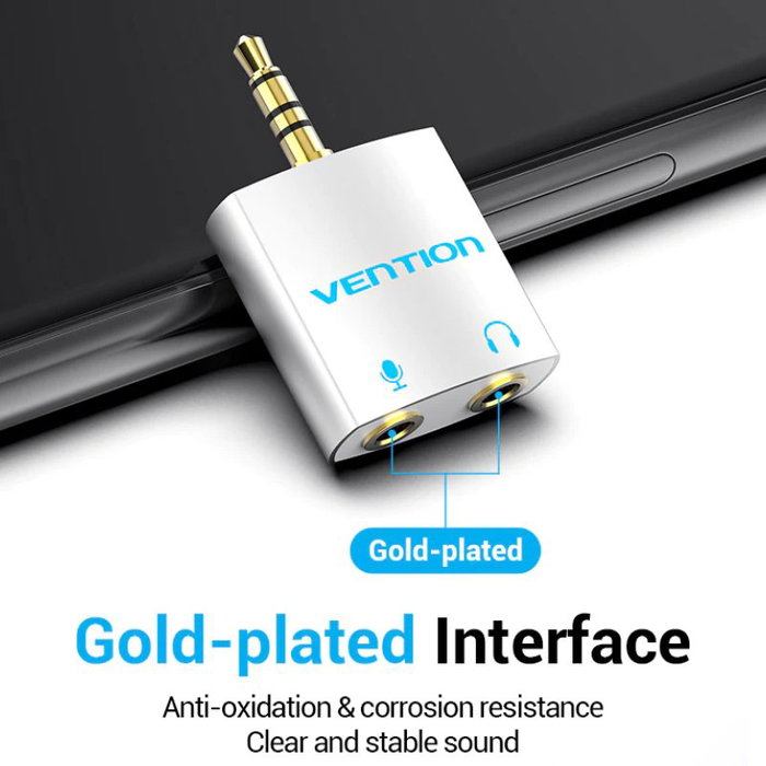 Vention BDBW0 Adaptador Audio Jack 3.5mm Splitter, Macho a 2x Hembra, Blanco